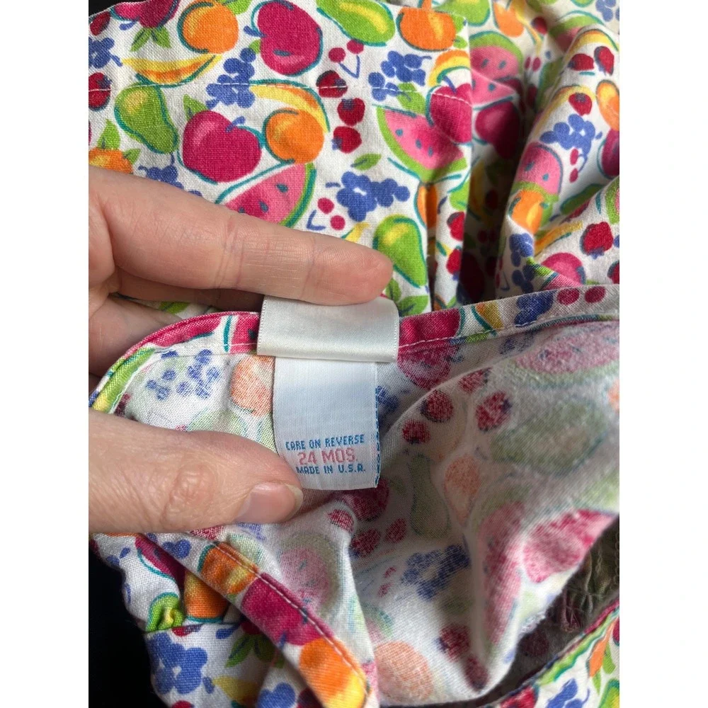 OSHKOSH Vintage 90s Baby B'gosh Fruit Print Romper Dress Bubble Made in USA